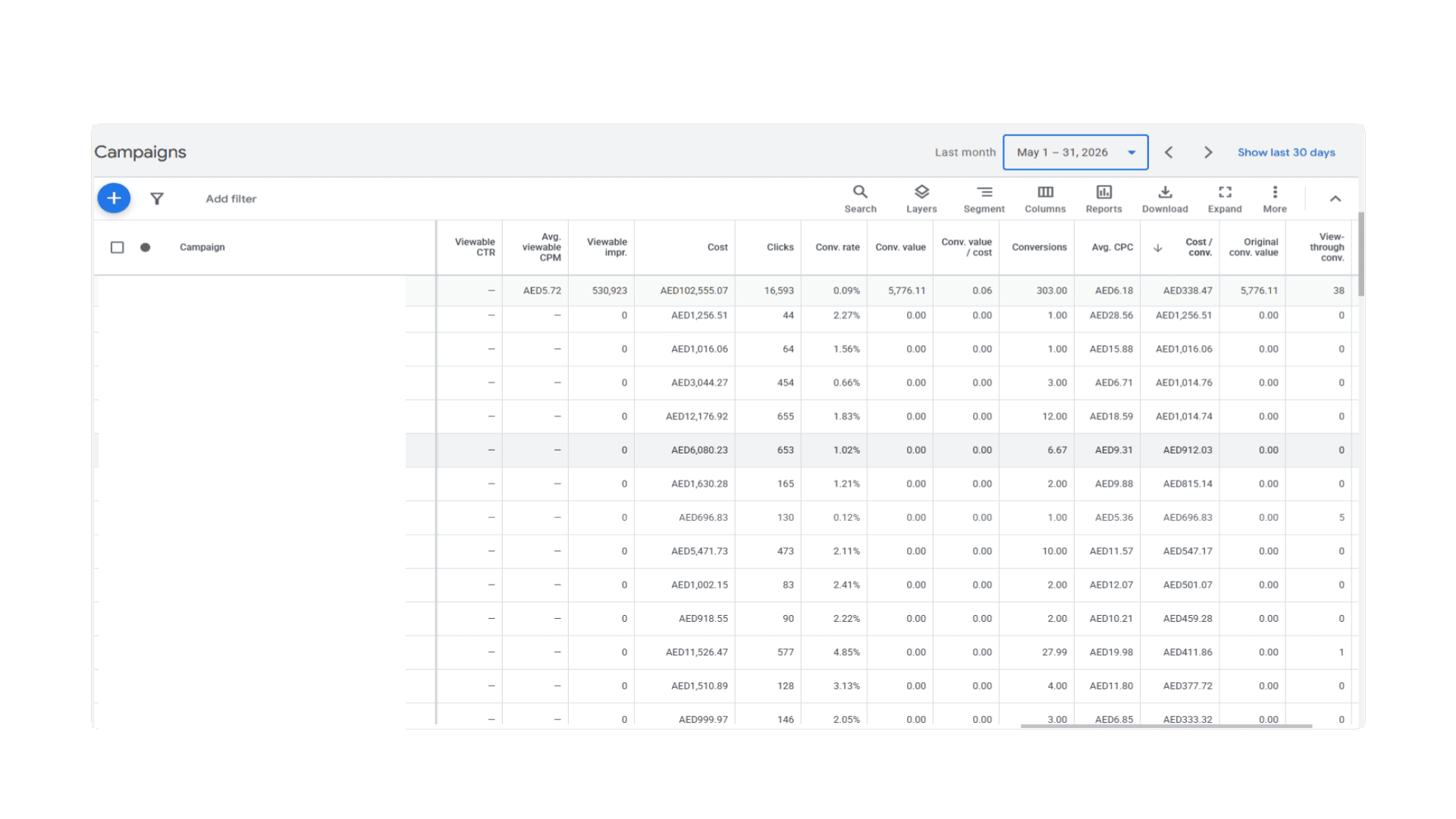 Google Ads — Search Campaigns · May 2026 (Int'l)